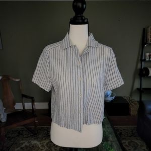 FARROW Cropped Striped Cotton Hemp Blend Shrunken Shirt Size S